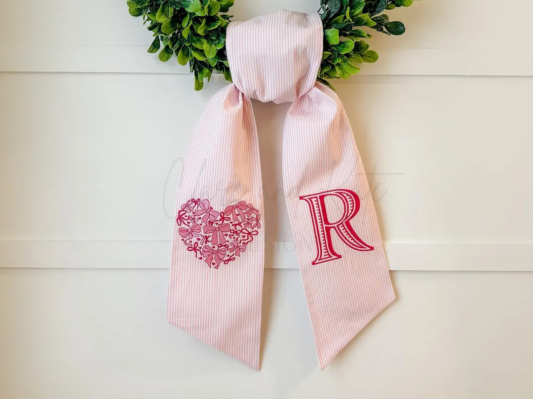 Valentines Wreath Sash, Heart Wreath Sash, Monogram Wreath Sash, Monogram Wreath Ribbon, Wreath S... | Etsy (US)