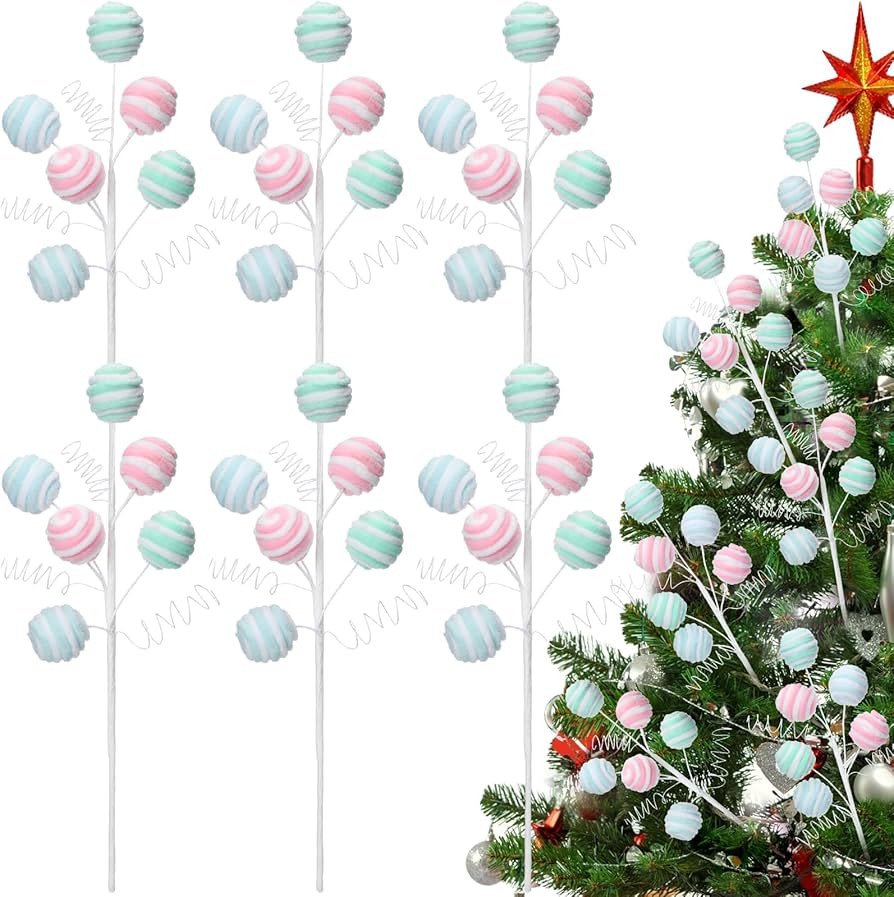 6 Pcs 15.75 Inch Christmas Tree Picks Xmas Candy and Lollipop Pick Lollipop Sticks for Christmas ... | Amazon (US)