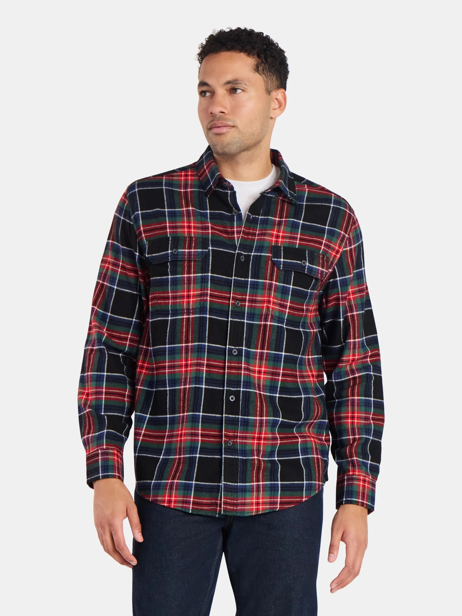 George Men's and Big Men's Double Pocket Flannel Shirt, Sizes XS-3XLT | Walmart (US)