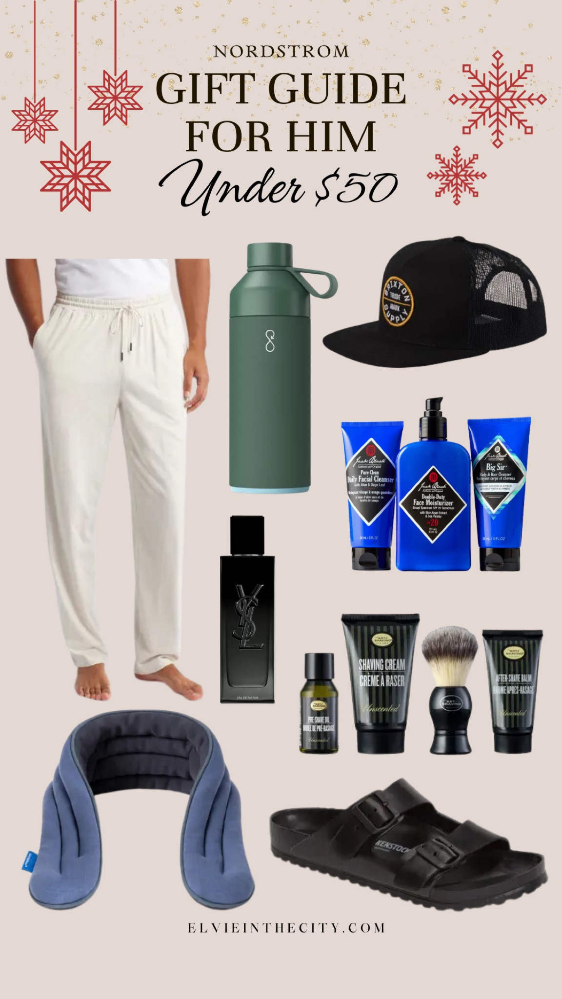Everything in this Nordstrom gift guide for him is under $50. Picks include drawstring lounge pants, a water bottle, Braxton hat, YSL cologne, a Jack Black skincare set, a shaving set, a heated neck wrap, and Birkenstock sandals.

Gifts for him, gifts for dad, gifts under 50, gift guide for men

#LTKGiftGuide #LTKMens #LTKFindsUnder50