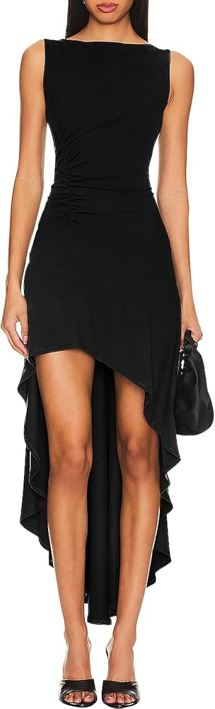 SHESEEWORLD Womens Summer Sleeveless Boat Neck Midi Dress Ruched Bodycon Wrap Ruffle Hem Cocktail... | Amazon (US)