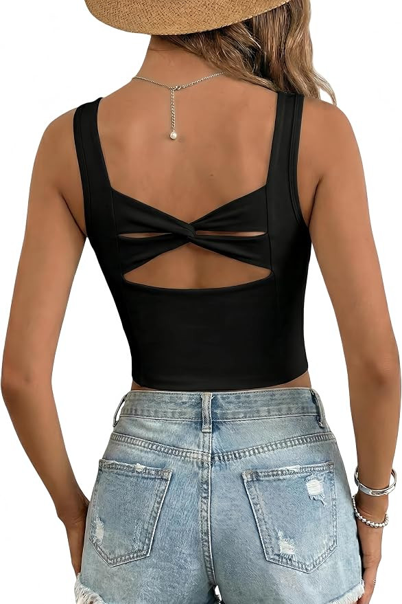 Dokotoo Womens Workout Tank Tops with Built in Bra Casual Sleeveless Shirts Cross Backless Fitted... | Amazon (US)