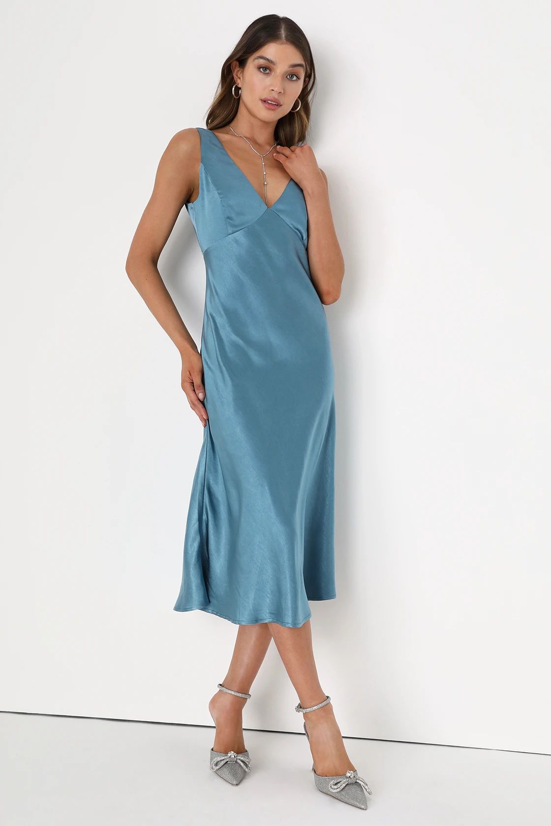 Incredible Love Slate Blue Satin Cowl Back Midi Slip Dress | Lulus (US)