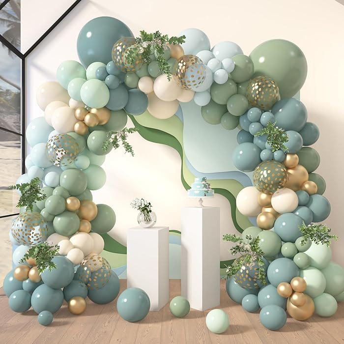 Amandir 173Pcs Dusty Blue Green Balloon Garland Arch Kit, Haze Fog Blue Ash Mist Sage Green Sand ... | Amazon (US)