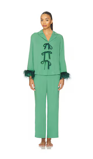 The Bow Pajama Set With Detachable Feathers in Green | Revolve Clothing (Global)
