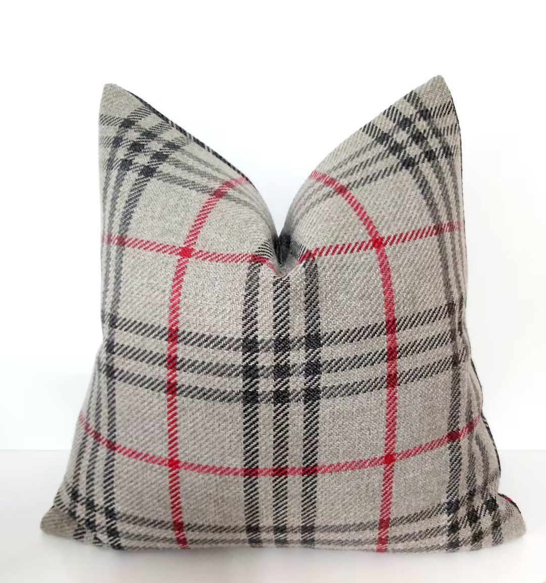 Christmas Pillow Cover Gray Plaid Pillow Cover Gray Red Scottish Pillow Gray Windowpane Pillow Sc... | Etsy (US)