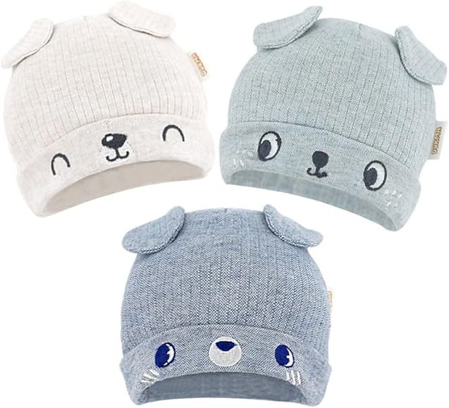 DOKMA Organic Cotton Toddler Hat Set 3 Cute Animal Ears Design, Beanies for Baby Boys and Girls 0... | Amazon (US)