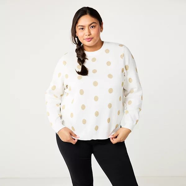 Plus Size DRAPER JAMES RSVP™ Long Sleeve Polka Dot Sweater | Kohl's