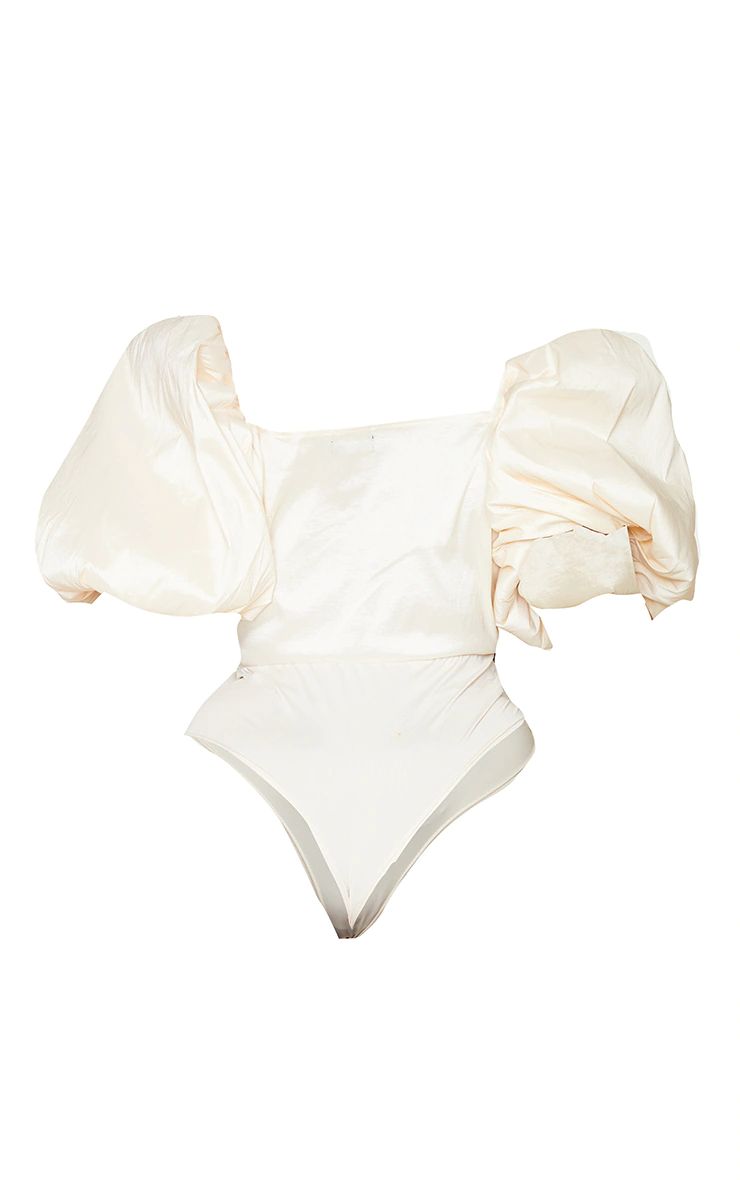 Plus Cream Extreme Puff Sleeve Bodysuit | PrettyLittleThing US