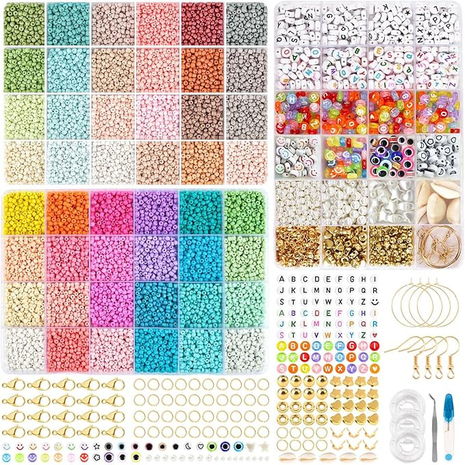 TEXGIZRLY 3mm Seed Beads for Jewelry Making, 48 Colors Bracelet Making Kit for Adults, Friendship... | Amazon (US)