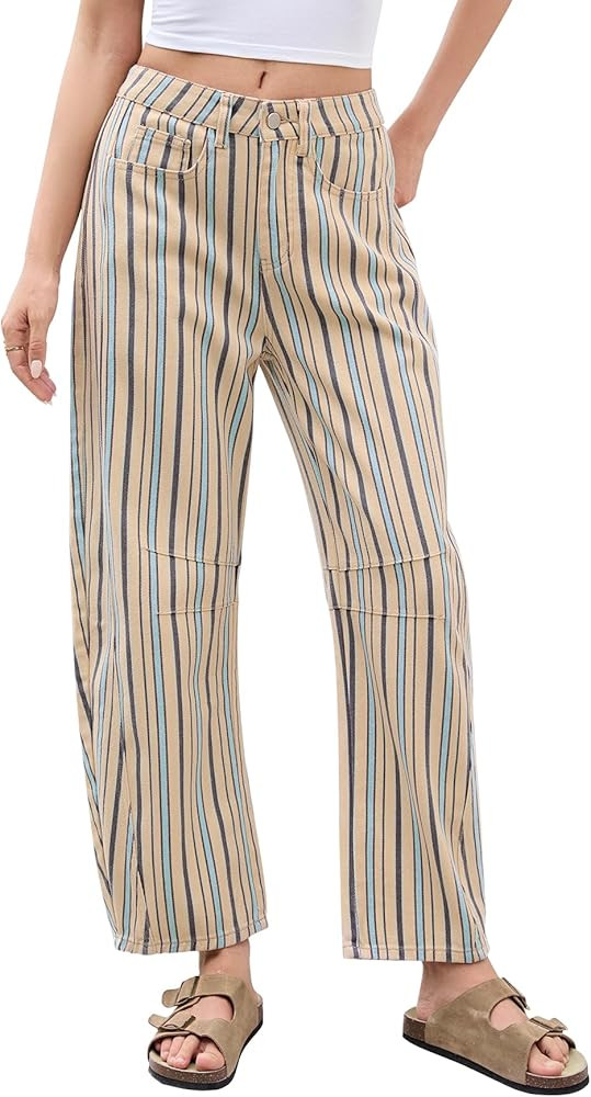 Kedera Womens Striped Jeans Mid Rise Barrel Jeans Baggy Wide Leg Casual Fun Pants Relaxed Fit Y2K... | Amazon (US)