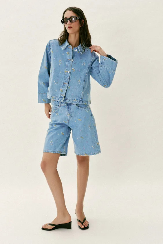 Z1975 EMBROIDERED FLORAL DENIM JACKET SET | Zara UK