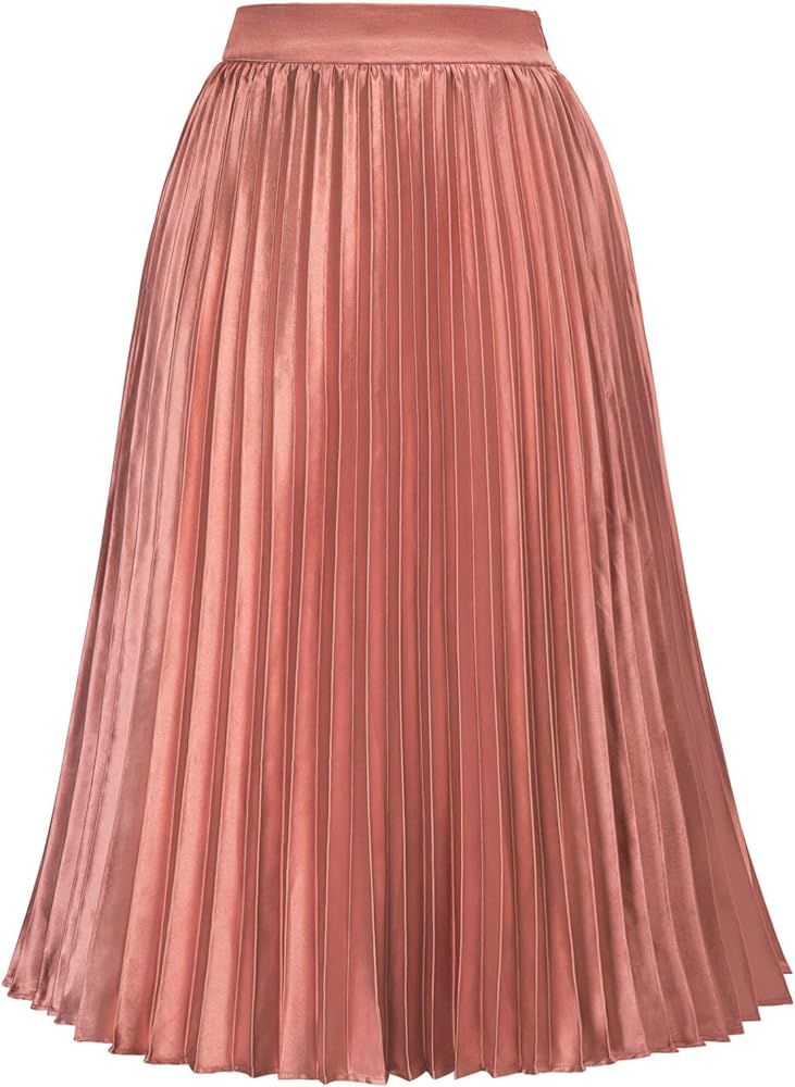 Women's Metallic Shiny High Waist Pleated A-line Midi Skirt | Amazon (US)