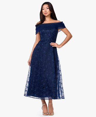 Women's Off-The-Shoulder Embroidered A-Line Midi Dress | Macy's