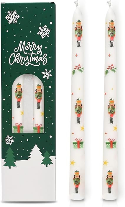 2 Pack Christmas Taper Candles, 10 Inch Unscented Candlesticks with Nutcracker Pattern for Holida... | Amazon (US)