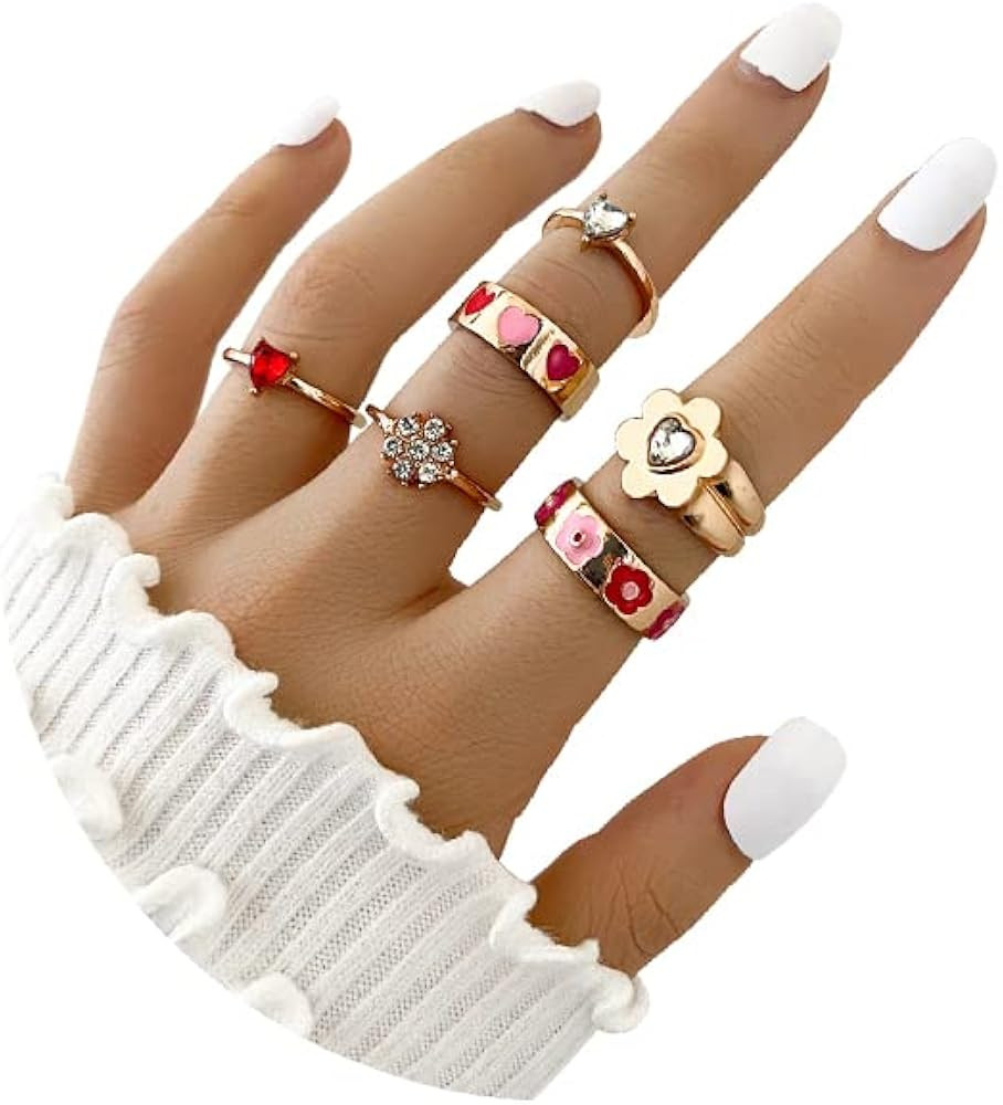 Amazon.com: Colorful Chunky Y2K Rings for Women Teen Girls,Trendy Smiley Face Flower Heart Butter... | Amazon (US)