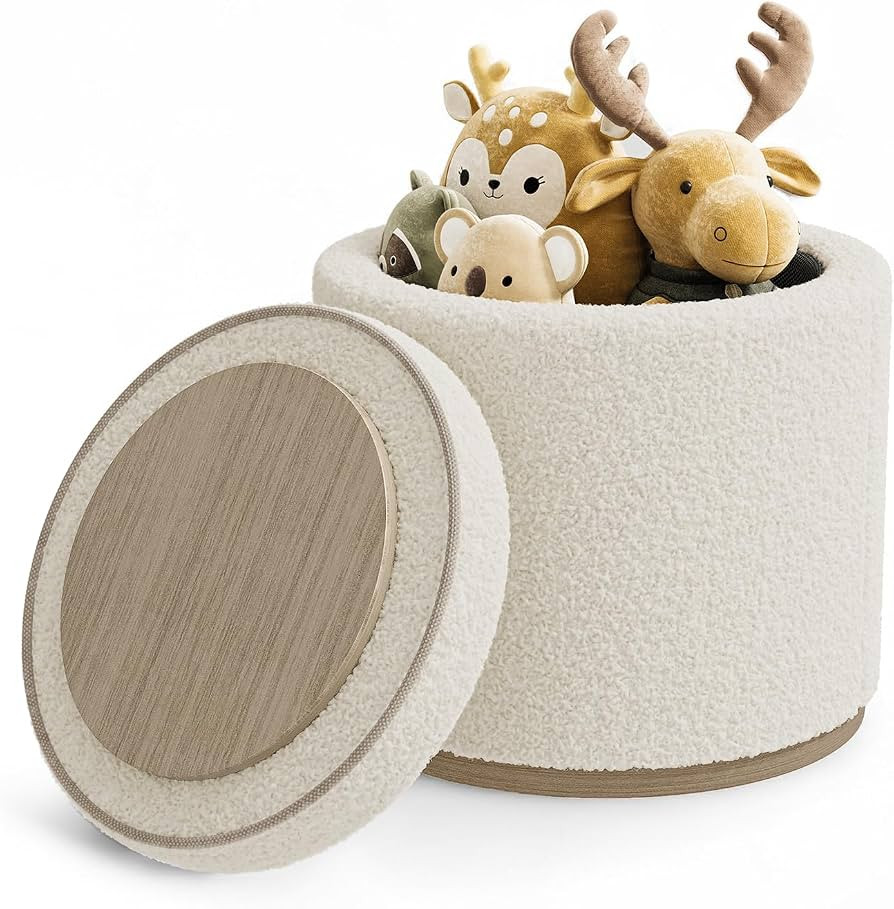 Round Ottoman with Storage, Ottoman Foot Rest, Boucle Small Ottoman, Foot Stool, Vanity Stool, Up... | Amazon (US)
