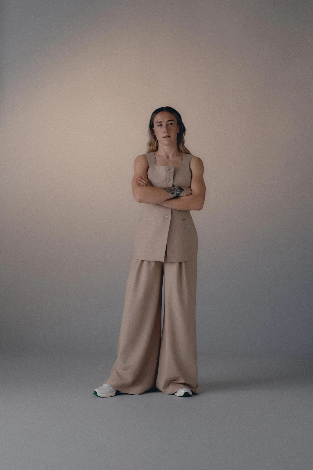 Monika | Longline Square Neck Waistcoat in Beige | ALIGNE | Aligne UK