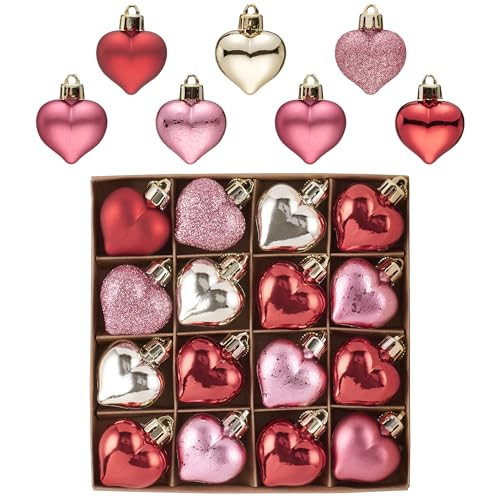 Valery Madelyn Romantic Heart Shaped Ornaments- Valentine's Day Decor Gift Set of 16 Red Pink Gold Shatterproof Hanging Tree Baubles for Christmas, Wedding, Anniversary, Party & Home Decor | Amazon (US)