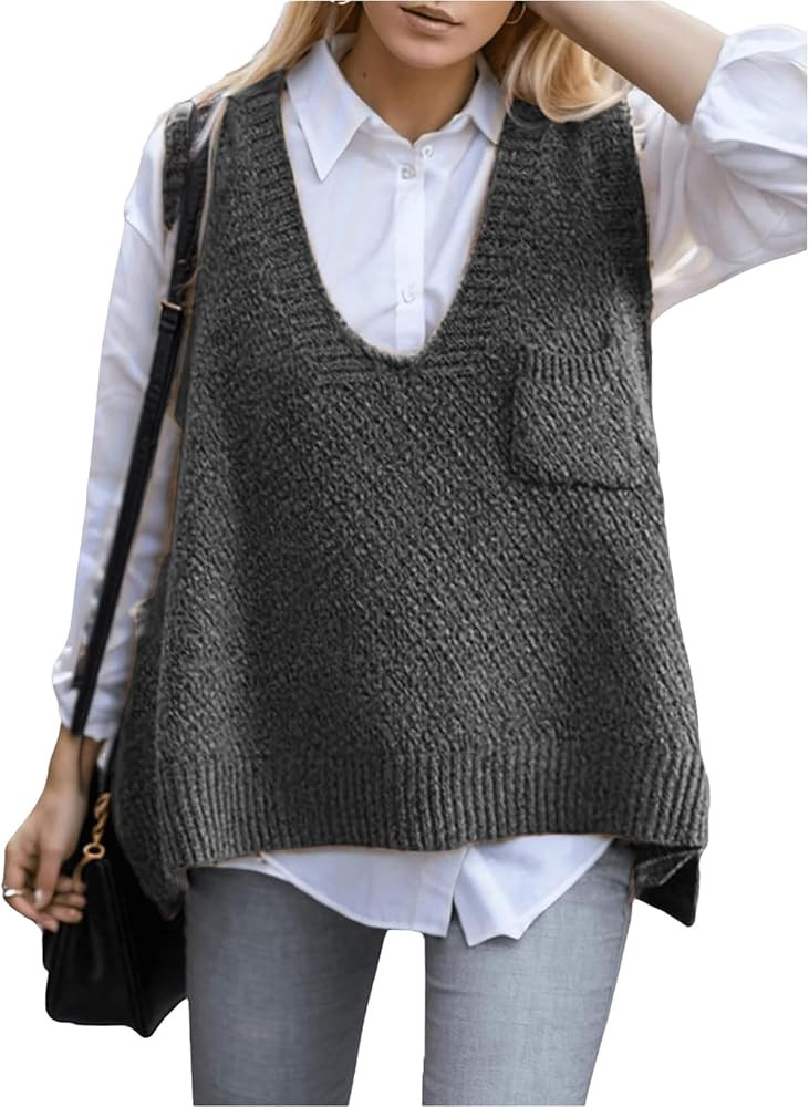 Womens Causal Sleeveless Vest Crewneck Fashion Sweater Trendy Business Tops Summer 2025 Loose Sof... | Amazon (US)