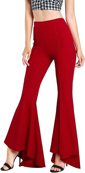 MakeMeChic Women's Elastic Waist Solid Flare Pants Stretchy Bell Bottom Trousers | Amazon (US)