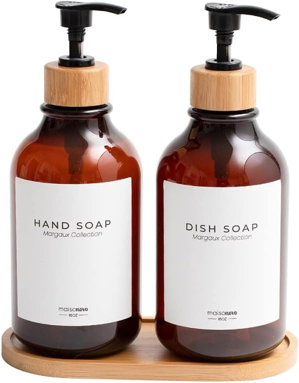 MaisoNovo Dish Soap Dispenser for Kitchen w. Bamboo Pump and Soap Tray | Bathroom Soap Dispenser ... | Amazon (US)