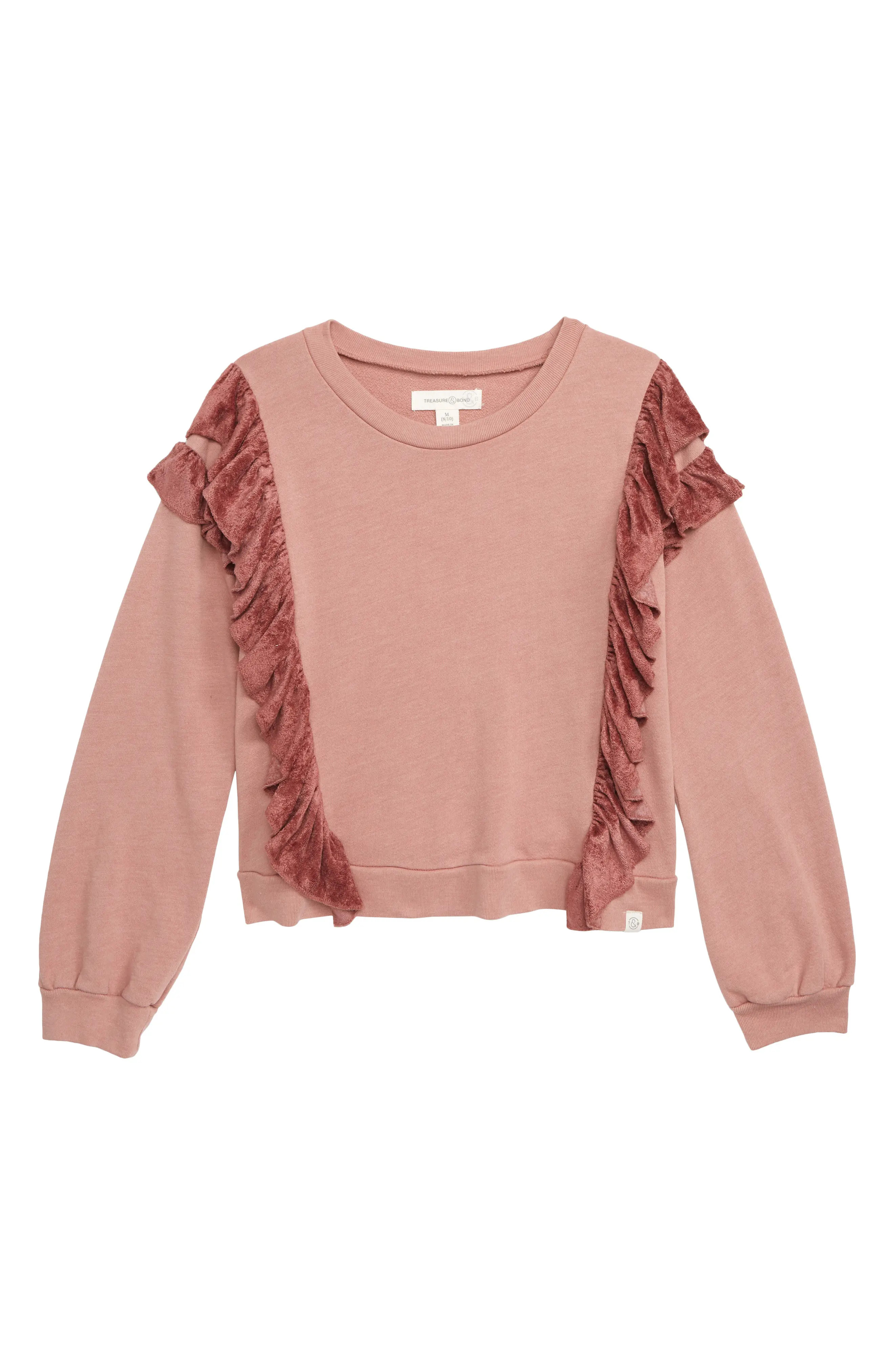 Treasure & Bond Velour Ruffle Sweatshirt (Big Girls) | Nordstrom