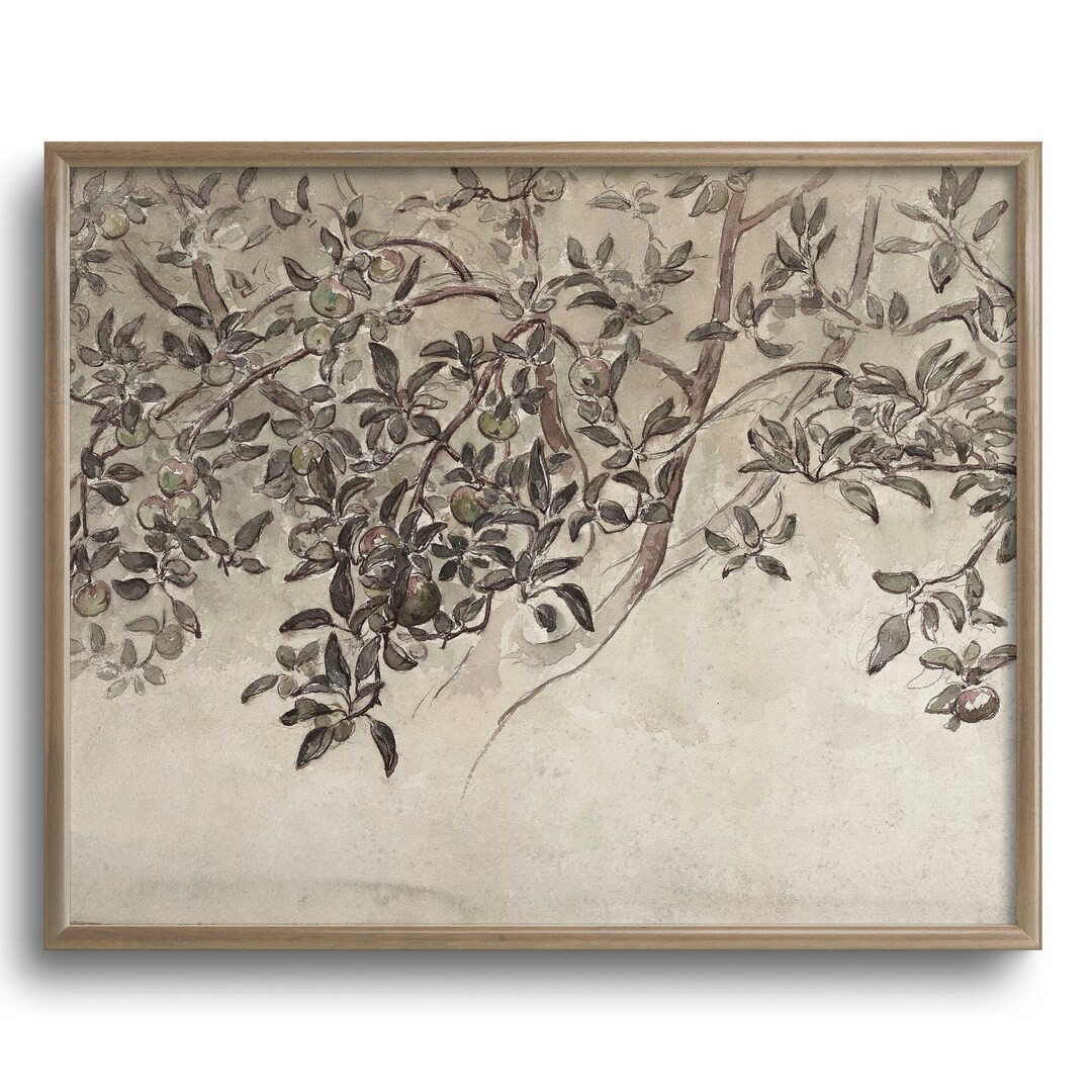 Rustic Neutral Apple Tree Sketch Vintage Farmhouse Kitchen - Etsy | Etsy (US)
