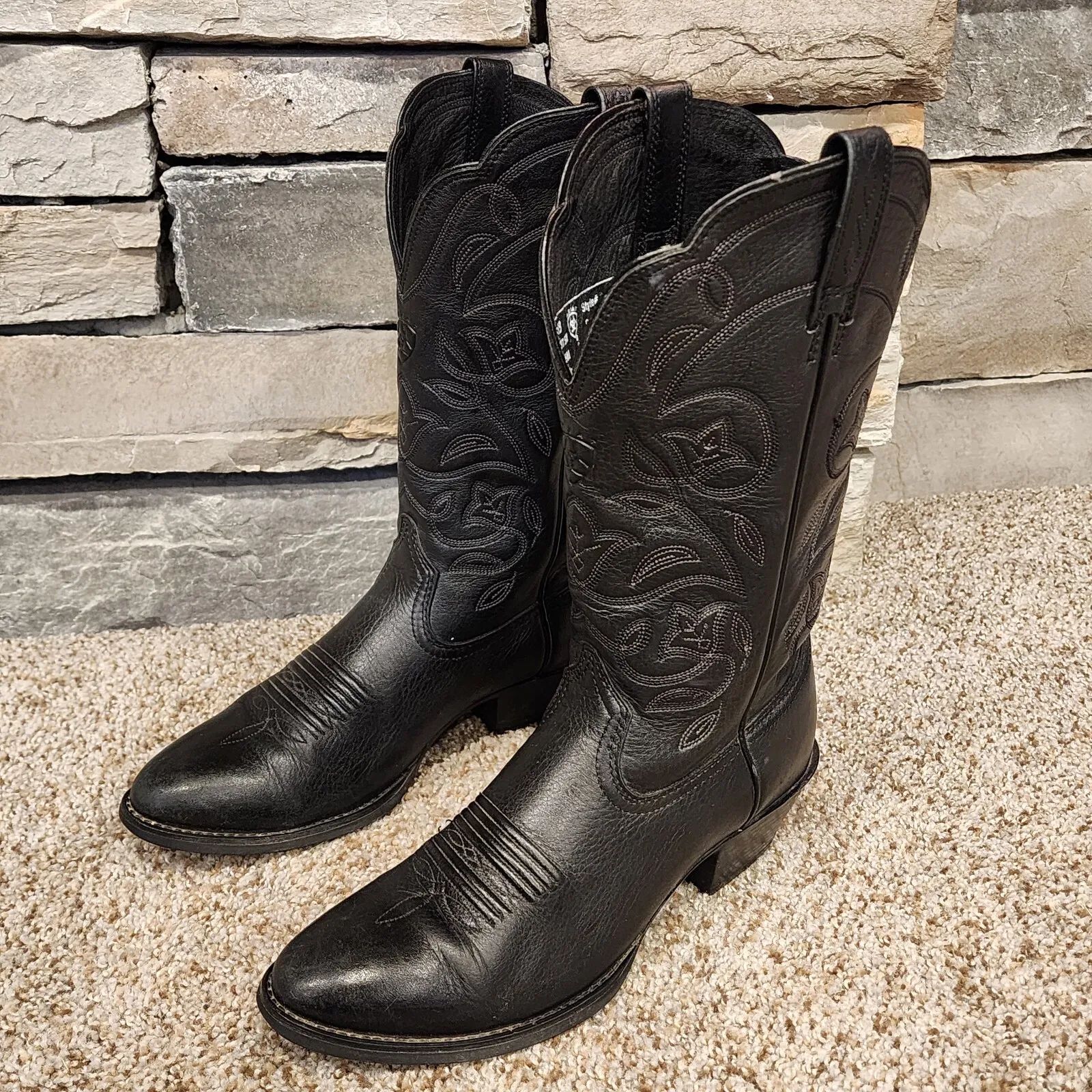 ARIAT Heritage Women’s 7 B Black Leather Pull On R Toe Western Boots 10001037 | eBay US
