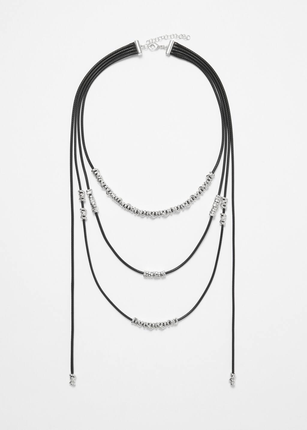 This necklace showcases silver-plated zinc and brass beads, elegantly strung on a multi-layered, ... | & Other Stories - US