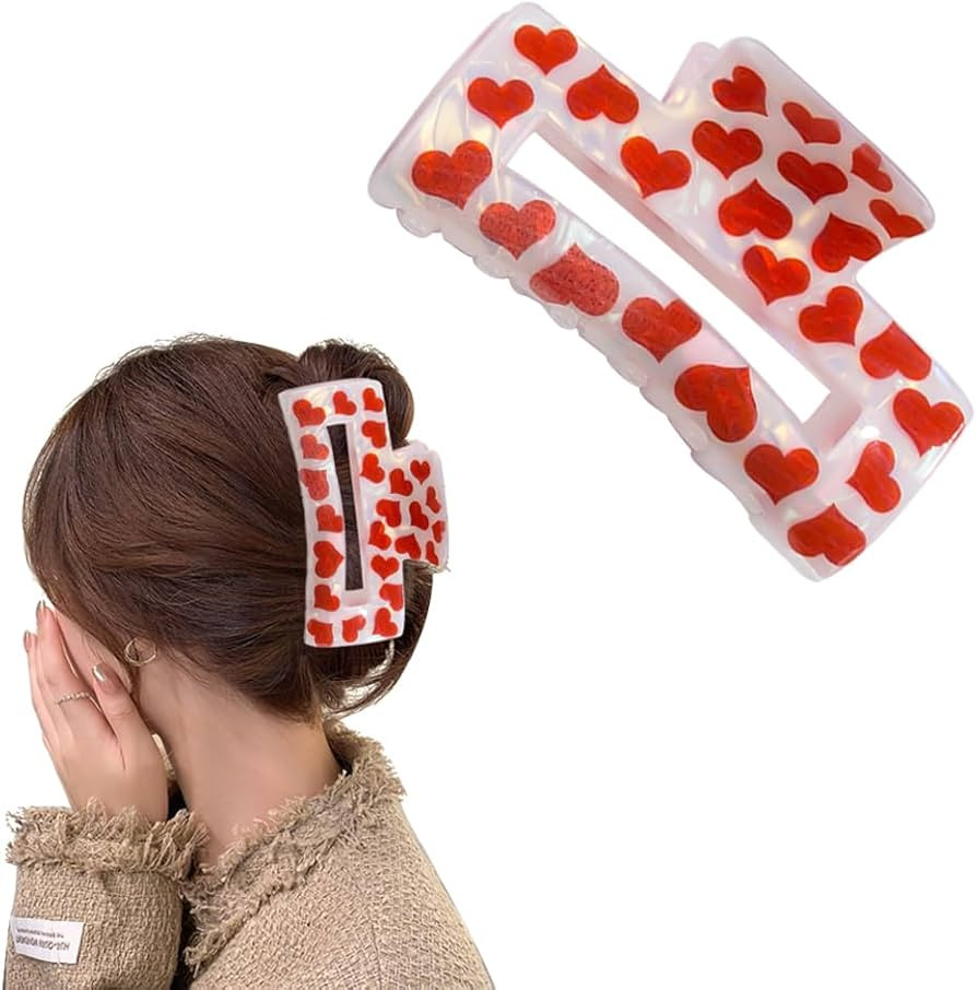 ZEYER Hair Clip, Valentine's Day Hair Clip for Women, Large Romantic Red Heart Hair Claw Clips, S... | Amazon (US)