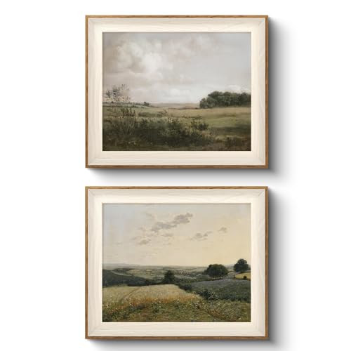 VIYYIEA Vintage Landscape Framed Wall Art 2 Set, Nature Wilderness Scenery Paintings Decor Aesthetic, 10x12 Inch Canvas Print Artwork Home Decor, Retro Farmhouse Wall Pictures for Bedroom Living Room | Amazon (US)