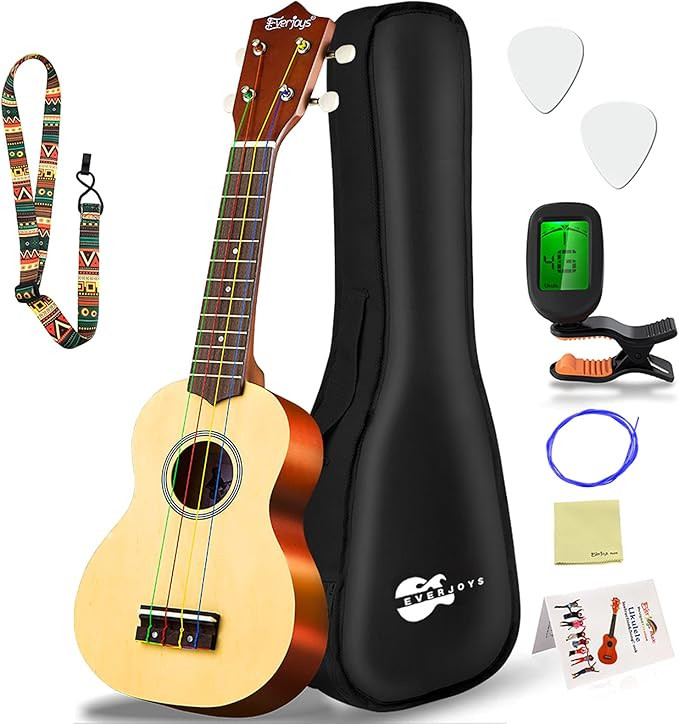 Everjoys Soprano Ukulele Beginner Pack-21 Inch w/Rainbow String Free Online Lesson Gig Bag Fast L... | Amazon (US)