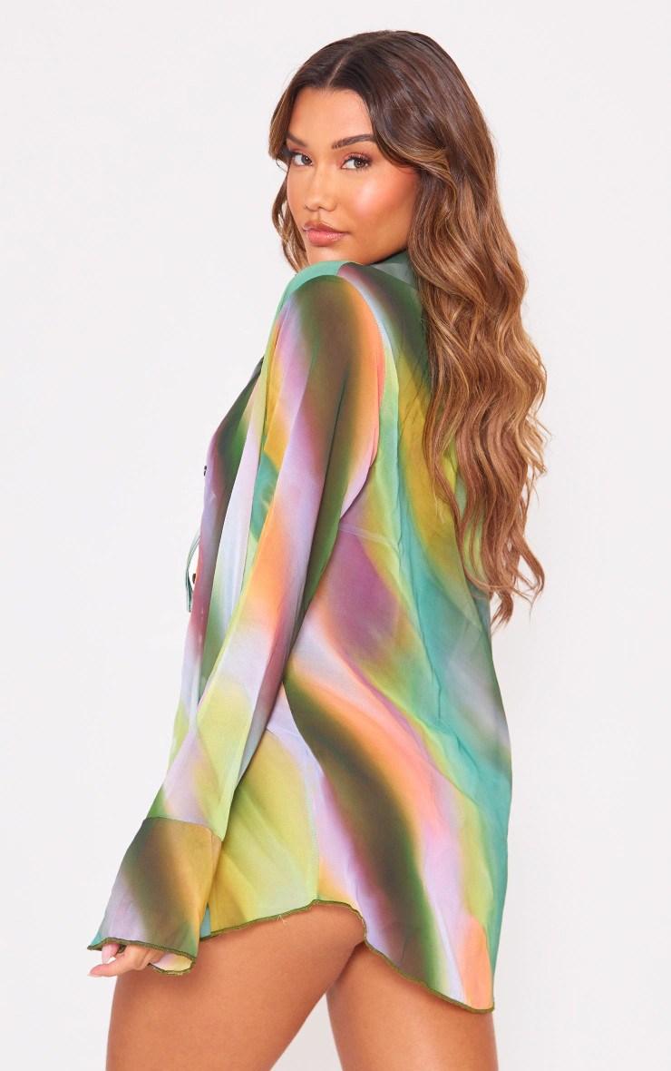 Green Marble Swirl Printed Oversized Beach Shirt | PrettyLittleThing UK