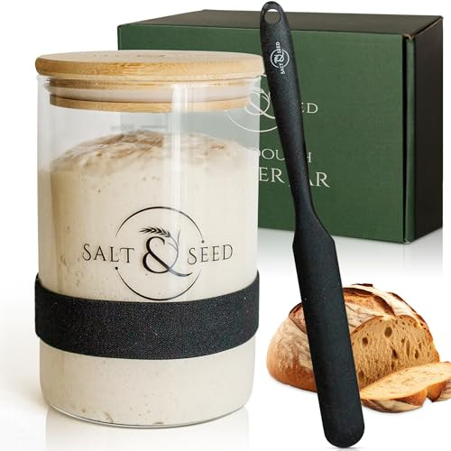 Essential Sourdough Starter Jar Kit (34 oz.) - Sourdough Jar Wide Mouth with Black Silicone Spatula, Elastic Tracking Band, and Bamboo Lid- Sourdough Kit - Sourdough Starter Kit Beginners | Amazon (US)