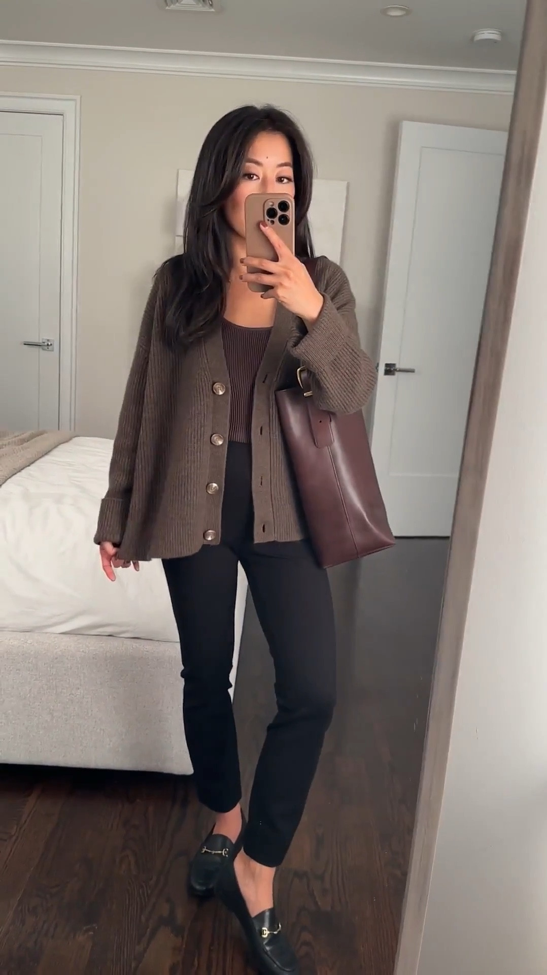 A favorite luxe WFH / lounging cardigan - 100% cashmere in a warm weight with rib texture that feels so cozy.

Oversized wider cut easy fit. I reach for this often paired simply with black leggings / ponte pants and a turtleneck. 

If you prefer a more shrunken fit cardigan, I also love their alpaca style that now comes in chocolate brown too! I take XS in Quince

• Quince Mongolian cashmere fisherman cropped sweater xs  

• Quince cropped square neck ribbed knit tank xs 

• Quince ultra-stretch ponte pintuck ankle pants, 25” inseam size xs - As a leggings alternative, these ponte pants are slim fit with a petite friendly length. They run a little small to me - size xs is a snug fit on me! 

• Madewell Essentials bucket tote in chocolate raisin 

• Sam Edelman Loafers 5.5 

Petite friendly winter outfit, cozy work from home style, new mom gift idea 

#LTKSeasonal #LTKWorkwear