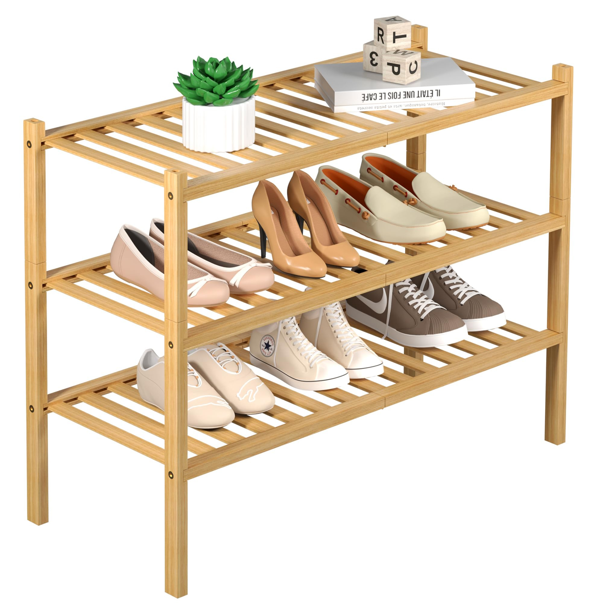 3 Tier Bamboo Shoe Rack for Closet Free Standing Wood Shoe Shelf Storage Organizer for Entryway S... | Amazon (US)
