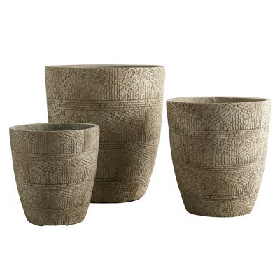 Wallowa Set of 3 Modern Round Concrete Planters with Mediterranean Style and Drainage Holes for Indoor and Outdoor Use | Target