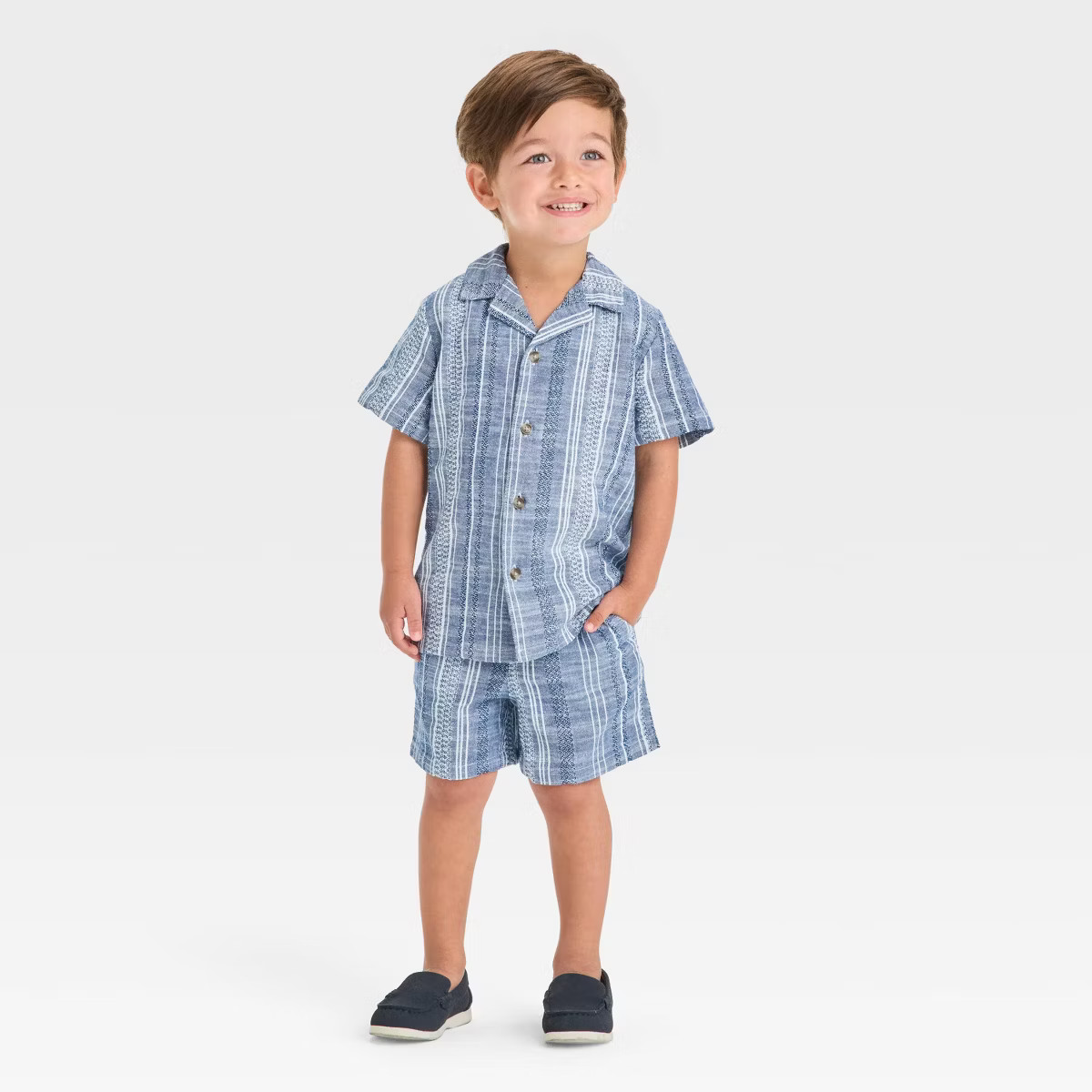 Toddler Boys' 4th Of July Short Sleeve Chambray Button Up and Shorts Set - Cat & Jack™ Light Bl... | Target