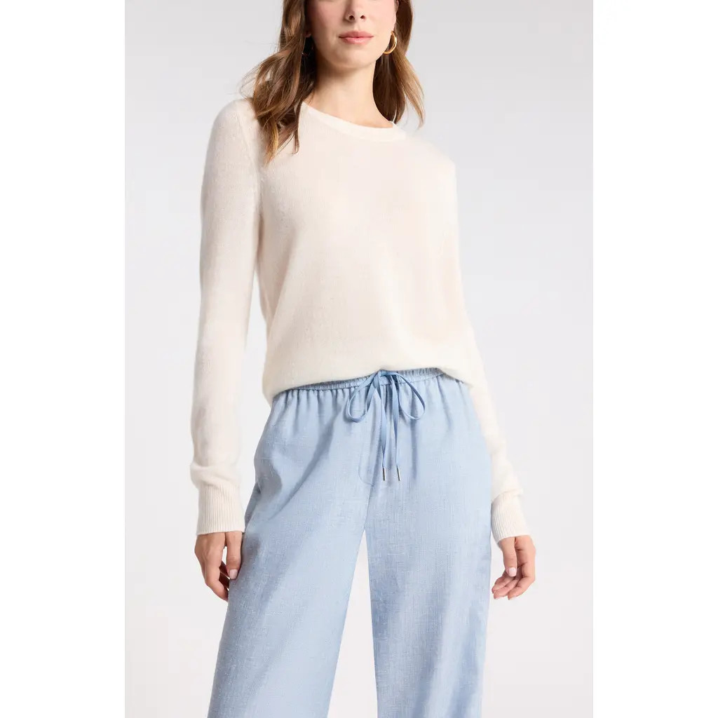 Nordstrom Cashmere Crewneck Sweater in Ivory Snow at Nordstrom Rack, Size X-Large | Nordstrom Rack