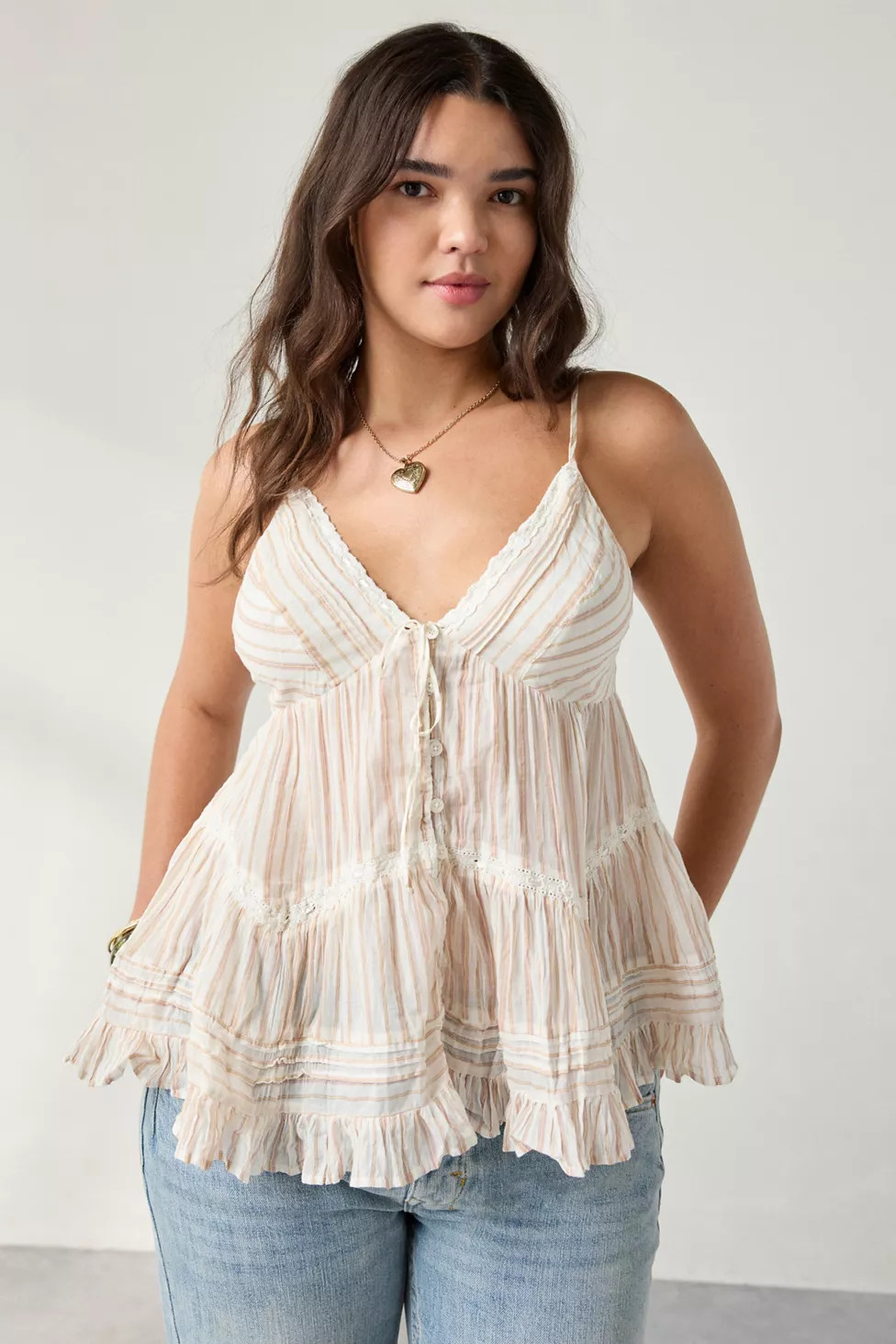 Kimchi Blue Tara Embroidered Cotton Babydoll Cami | Urban Outfitters (US and RoW)