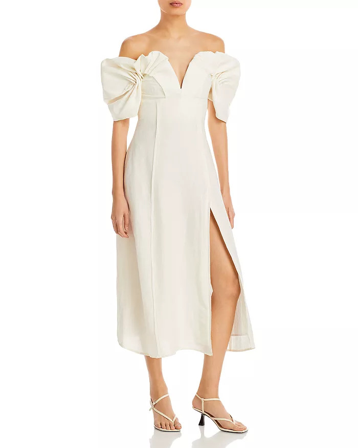 Muna Off Shoulder Ruched Sleeve Midi Dress | Bloomingdale's (US)