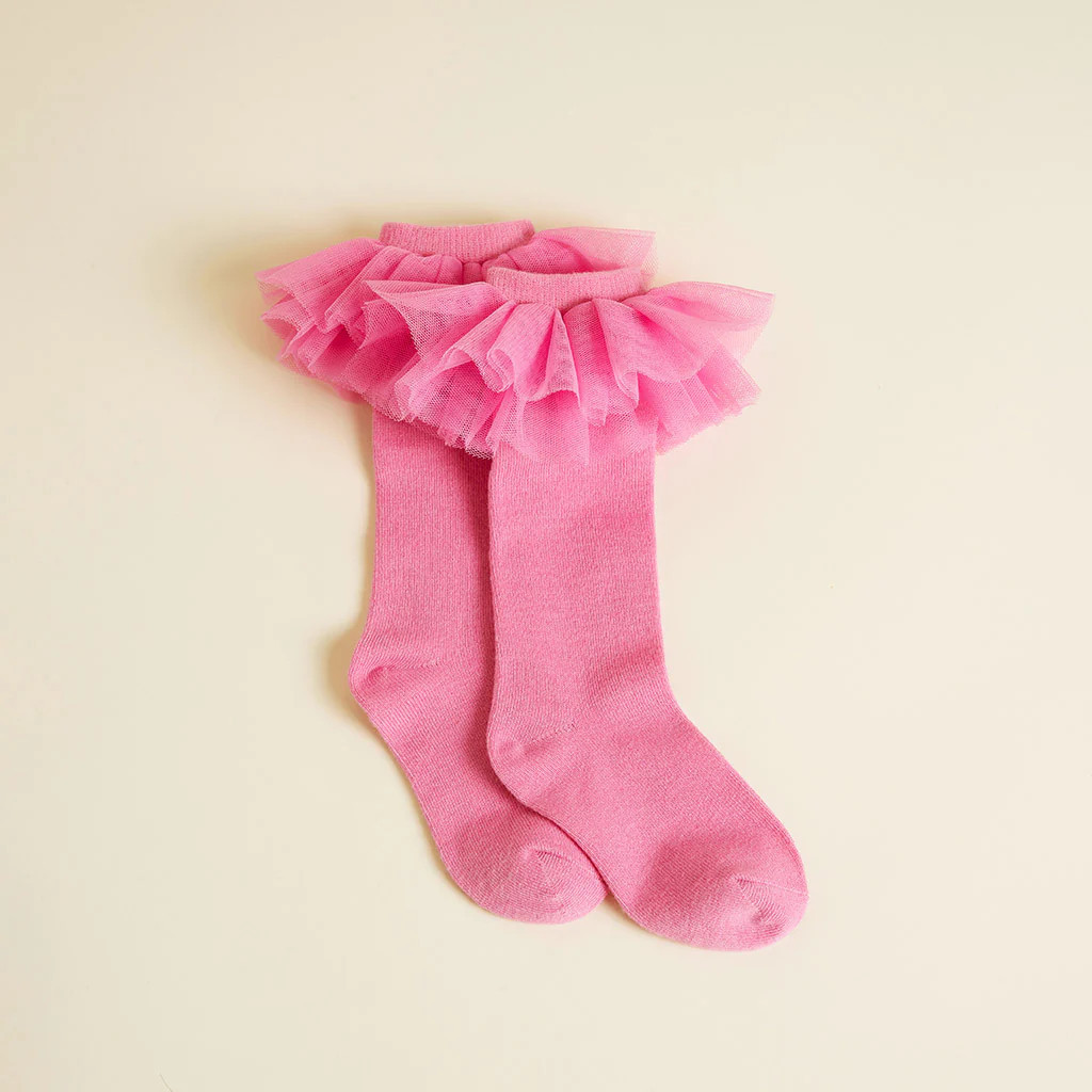 Cruisin' Pink Tulle Ruffle Knee High Socks | Posh Peanut