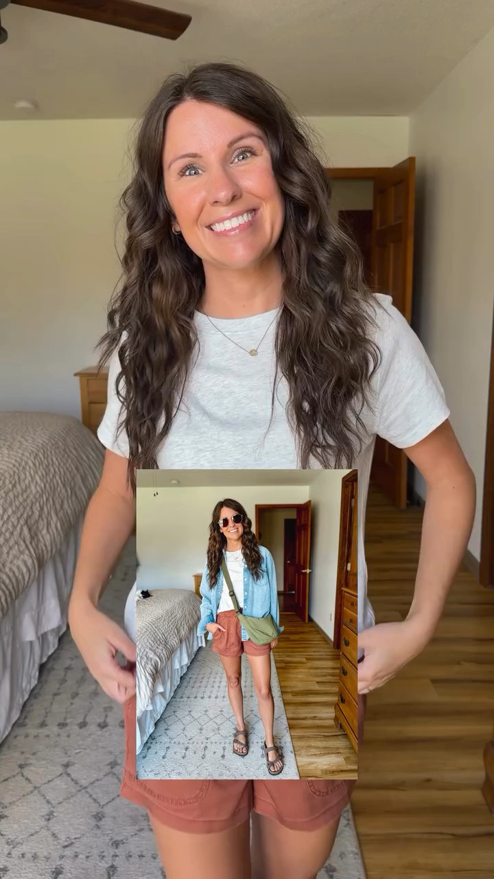 proof that you can dress simple, comfy + cute🥰

small in my tee, xs in my shorts and my sandals are size 36. My denim shirt is older so I linked similar . My bag is old out so I also linked similar!

#LTKgrwm #LTKootd #LTKPetite
#easymomstyle #comfymomstyle #granolagirlaesthetic

#LTKSeasonal #LTKPetite #LTKootd
