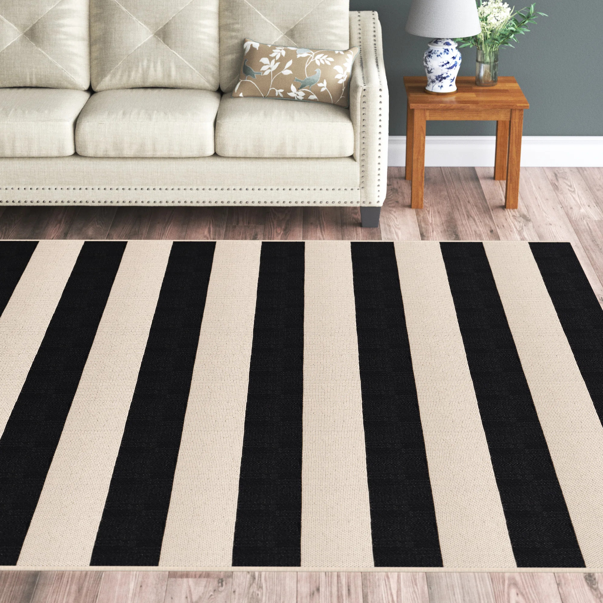 Mestas Striped Beige/Black Indoor/Outdoor Area Rug | Wayfair North America
