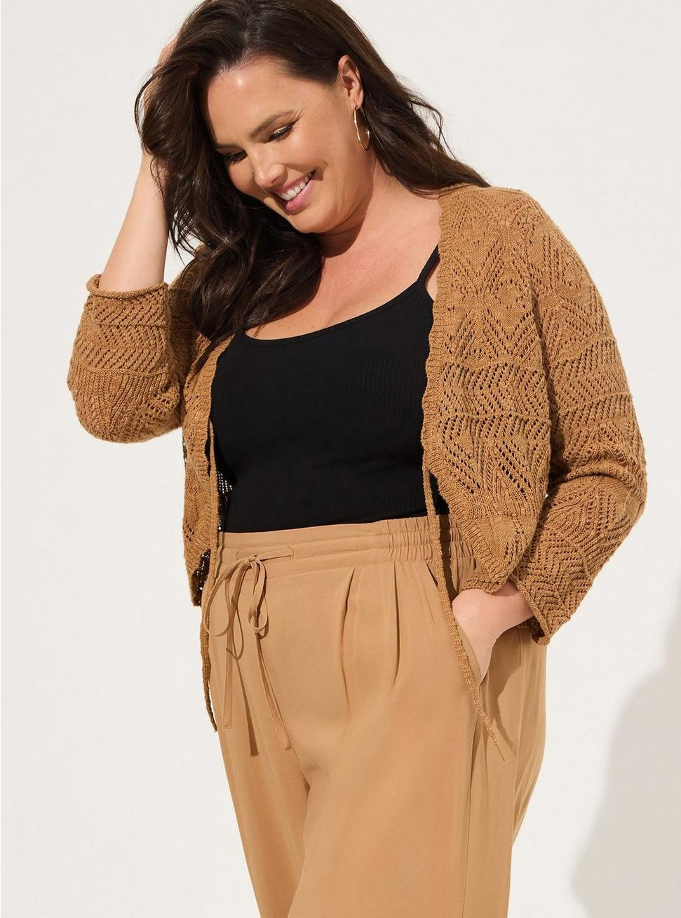 Pointelle Tie Front Shrug Sweater | Torrid (US & Canada)