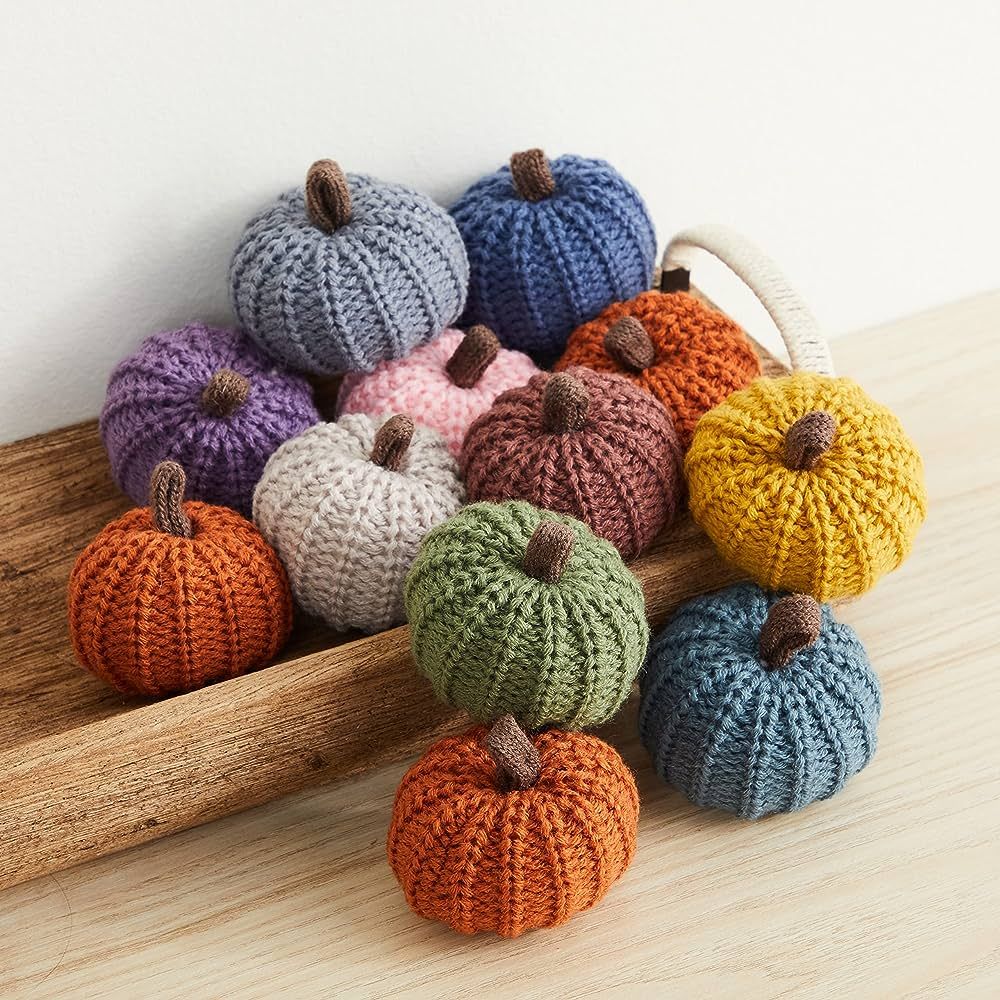 Mini Knit Pumpkins - Set of 12, Fall Pumpkin Decor, Bowl Fillers, Shelf Decor Accents, Fall Weddi... | Amazon (US)