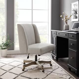Draper Natural Linen Upholstered Swivel Office Chair | The Home Depot