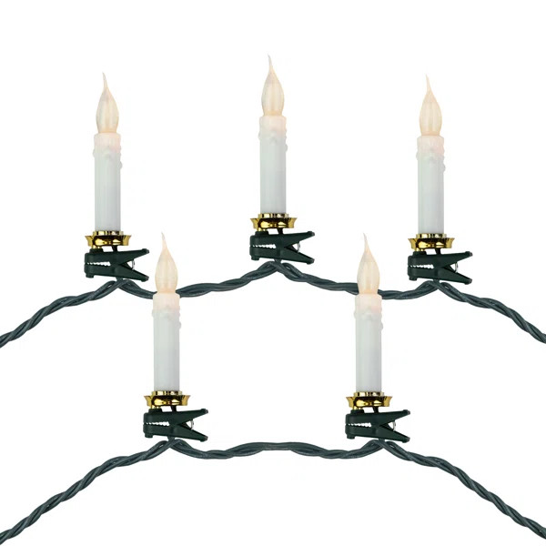 10ct Flickering LED Clip on Candle Christmas Lights 7' Green Wire | Wayfair North America