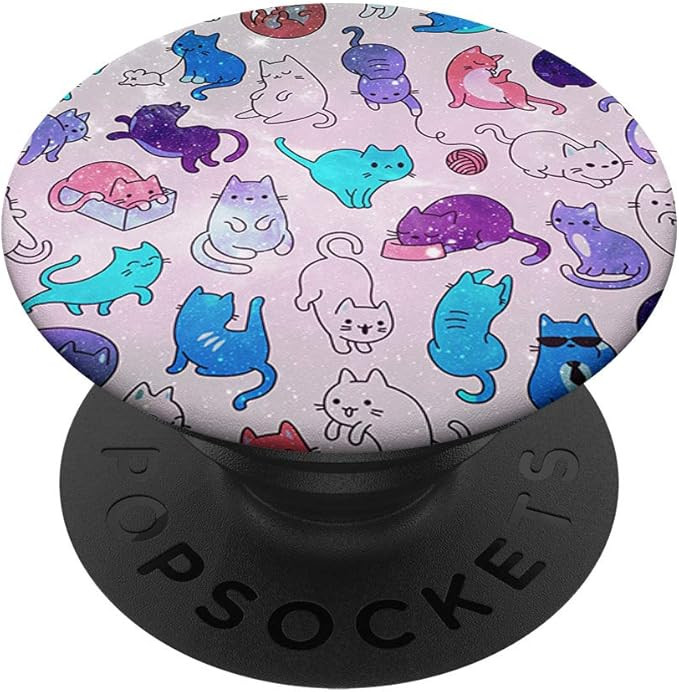 Space Cats Kitty Cat Pattern in Pink Purple Turquoise Blue PopSockets PopGrip: Swappable Grip for... | Amazon (US)